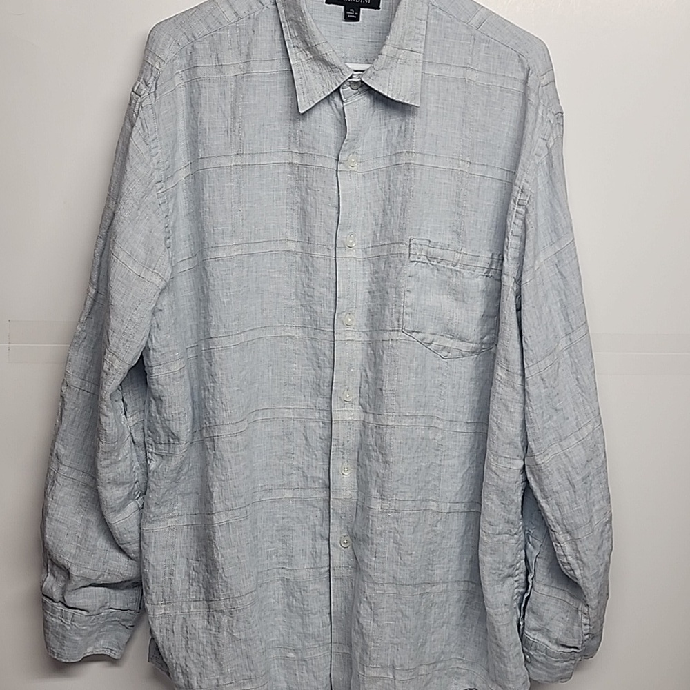 Brandini 100% LINEN light blue casual button-down shirt szXL Cool Comfy Handsome